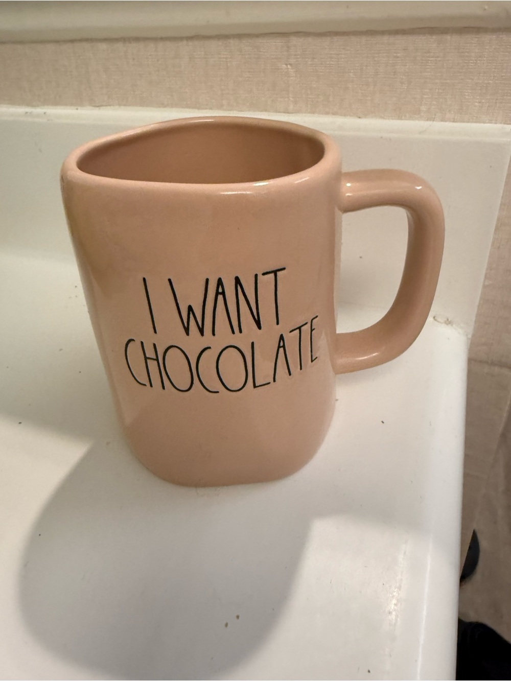 New Rae Dunn I Want Chocolate Pink Ceramic Mug coffee cup